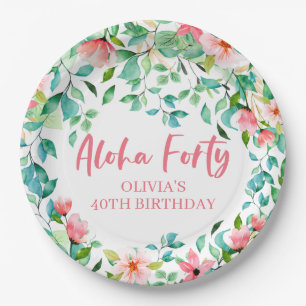 Aloha Veertig Tropische Luau Verjaardag Papieren Bordje