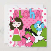 Aloha Verjaardag (Bruin Haar Meisje) Uitnodiging (Voorkant)