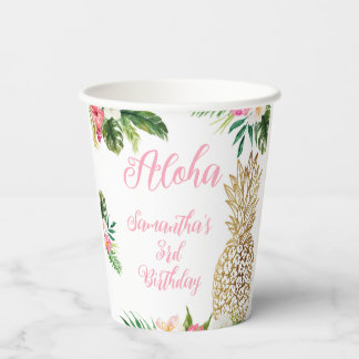 Aloha Verjaardag Luau Hawaïaanse Gouden Ananas Papieren Bekers