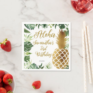 Aloha Verjaardag Luau Hawaïaanse Gouden Ananas Servet