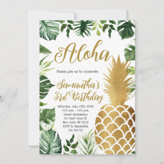Aloha Verjaardag Luau Hawaiian Gold Ananas Party Kaart
