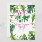 ALOHA VERJAARDAGSFEESTJE Tropische Bladeren Roze G Kaart (Voorkant)