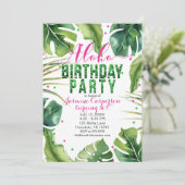 ALOHA VERJAARDAGSFEESTJE Tropische Bladeren Roze G Kaart (Staand voorkant)