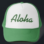 Aloha vert de casquette<br><div class="desc">Le casquette vert et blanc de camionneur avec le mot "Aloha" a imprimé là-dessus.</div>