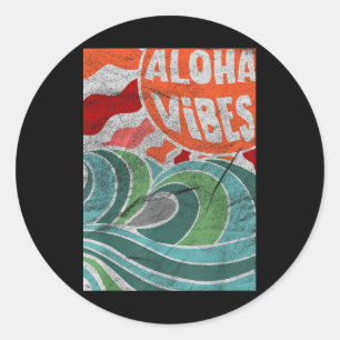 Aloha Vibes Hawaii Sunset Waves Ronde Sticker