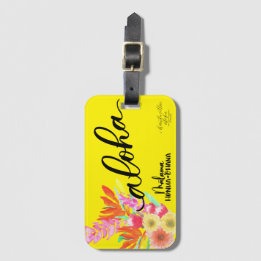 Aloha Yellow Tropical Label - Malama Honua Ohana Bagagelabel