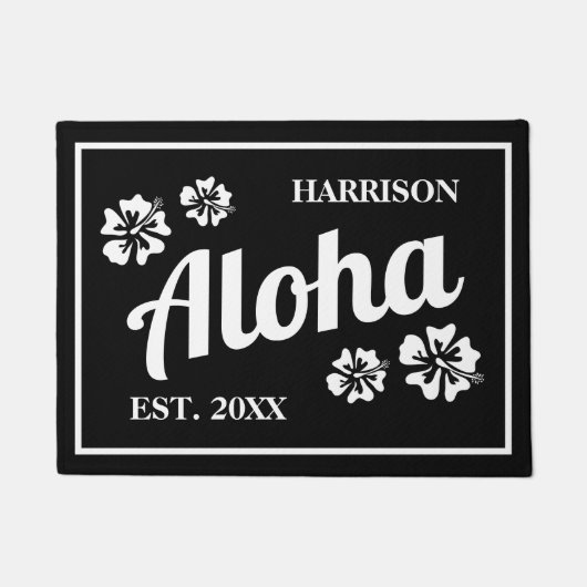 Aloha zwart en wit Hawaiiaanse bloem deur mat (Voorkant)