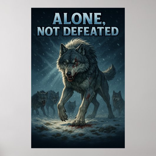 Alone, Not Defeated | Motivational Wolf Art Poster (Voorkant)