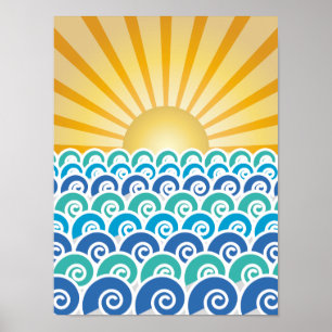 Along the Waves Blue Poster