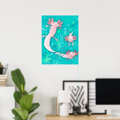 Alotta Axolots rose sur une affiche Turquoise (Bureau à domicile)