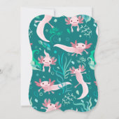 Alotta roze Axolotls on Blauwgroen Uitnodiging (Achterkant)