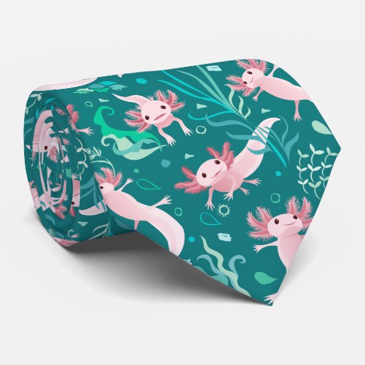 Alotta roze Axolotls op Blauwgroen Stropdas (Opgerold)