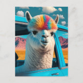 Alpaca amusant dans une carte postale d'art automo (Devant)