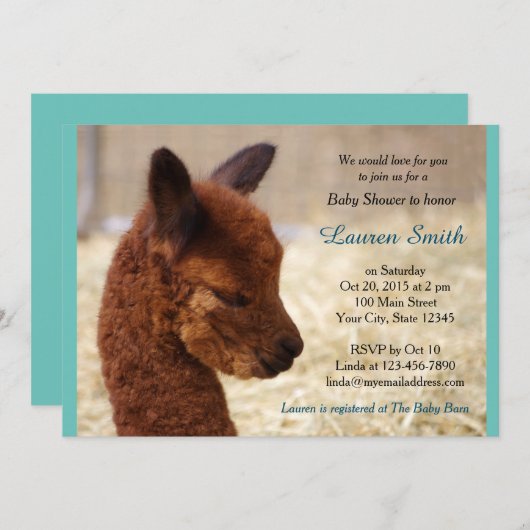 Alpaca Baby Shower Invitations Gary (Devant / Derrière)