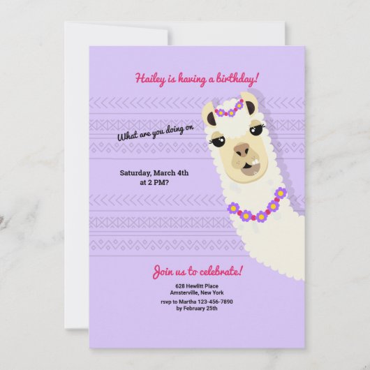 Alpaca Birthday Party Invitation Kaart (Voorkant)