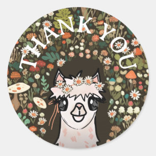 Alpaca Boho Daisy verjaardag Ronde Sticker