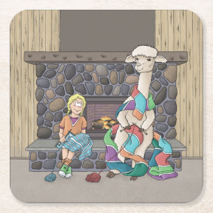 Alpaca breien vierkante kartonnen onderzetter