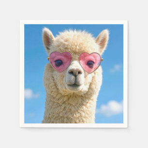 Alpaca die een roze hartvormige bril draagt servet