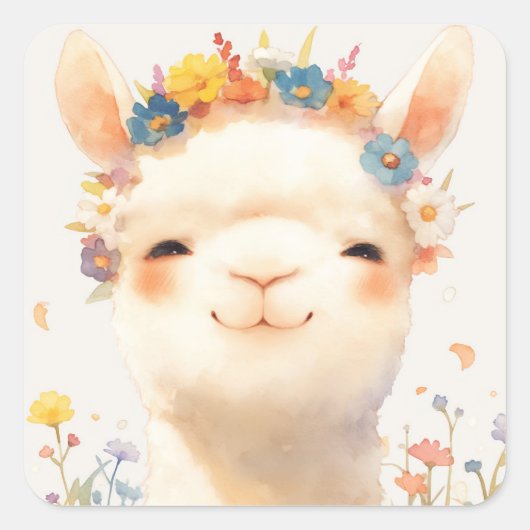 Alpaca, een weide van vreugde vierkante sticker (Voorkant)