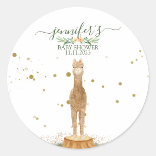 Alpaca Familie Baby Shower Favor Ronde Sticker