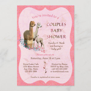 Alpaca Famille Couples Baby shower Invitation Girl