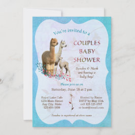 Alpaca Family Couples Baby shower Invitation Boy Kaart