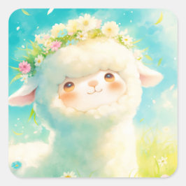 Alpaca Flower Crown Bliss Vierkante Sticker