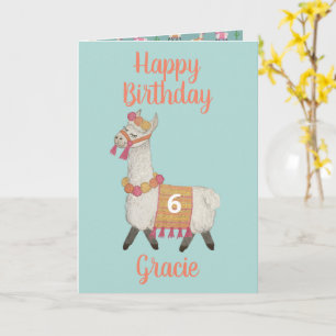 Alpaca gepersonaliseerde leeftijd 6 Verjaardag Kaa Kaart