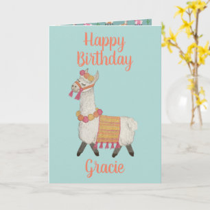 Alpaca gepersonaliseerde naam Birthday Card  Kaart