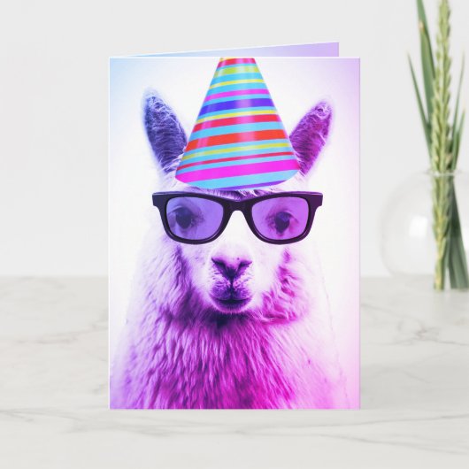 Alpaca in bril en feest Pet, Verjaardag Kaart (Voorkant)