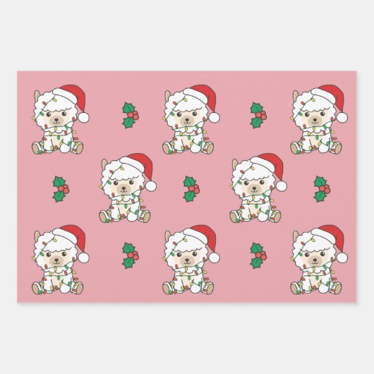Alpaca Kerstmis Winter Dieren Vakantie Alpaca's Inpakpapier Vel (Voorkant 3)