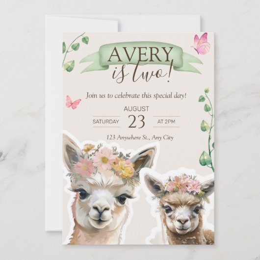 Alpaca lama Kind Verjaardag | uitnodiging tot baby (Voorkant)
