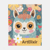 Alpaca Lama Schattige bloemmotief Fleece Deken (Voorkant)