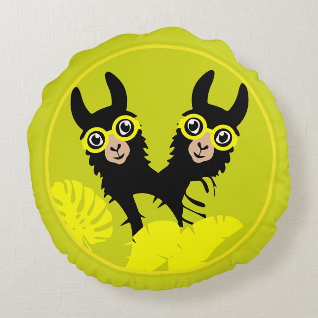 Alpaca lama tweeling rond kussen (Achterkant)