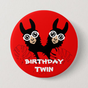 Alpaca lama tweeling verjaardag ronde button 7,6 cm