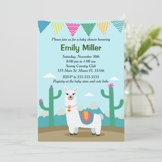 Alpaca Llama Baby shower Invitation (Debout devant)