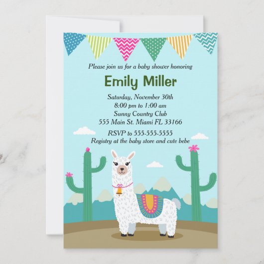 Alpaca Llama Baby shower uitnodiging (Voorkant)
