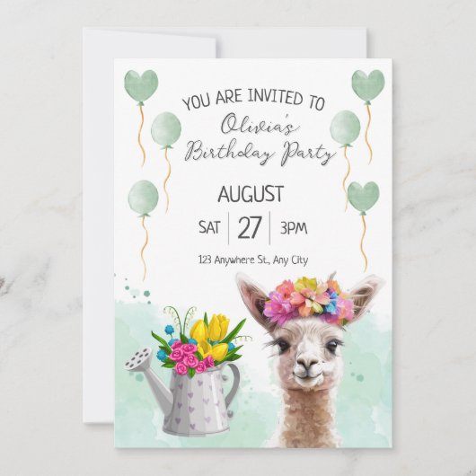 Alpaca llama Enfant Anniversaire | Invitation baby (Devant)