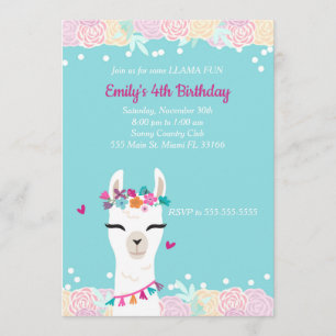 Alpaca Llama Face Kids Birthday Invitation Kaart