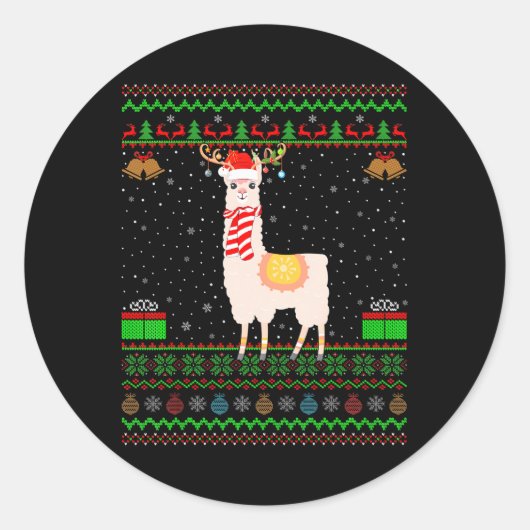 Alpaca Llama Lover Santa Hat Matching Lelijke Alpa Ronde Sticker (Voorkant)