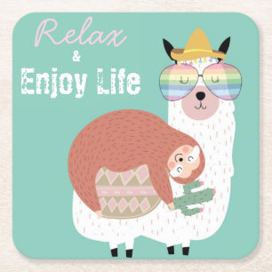 Alpaca/Llama met een sleuf Vierkante Kartonnen Onderzetter