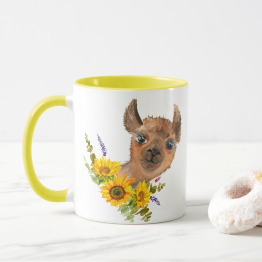  Alpaca Llama met zonnebloemen Mok (Met donut)