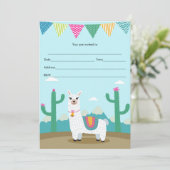 Alpaca llama Uitnodiging vult kinderverjaardag in (Staand voorkant)