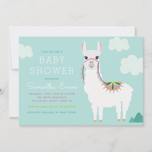 Alpaca Llama verjaardagsuitnodiging Baby shower Kaart (Voorkant)
