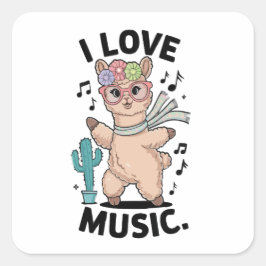 Alpaca love music vierkante sticker