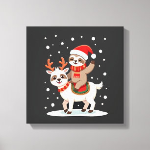 Alpaca Luiaard Kerstmis (4) Canvas Afdruk