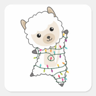 Alpaca Merry Winter Animals Alpacas Vierkante Sticker
