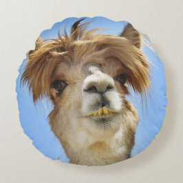 Alpaca met Crazy Hair Pillow Rond Kussen