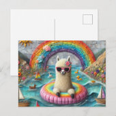 Alpaca op een Rainbow Color Float Briefkaart (Voorkant / Achterkant)