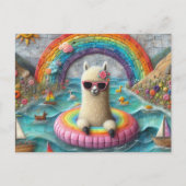 Alpaca op een Rainbow Color Float Briefkaart (Voorkant)